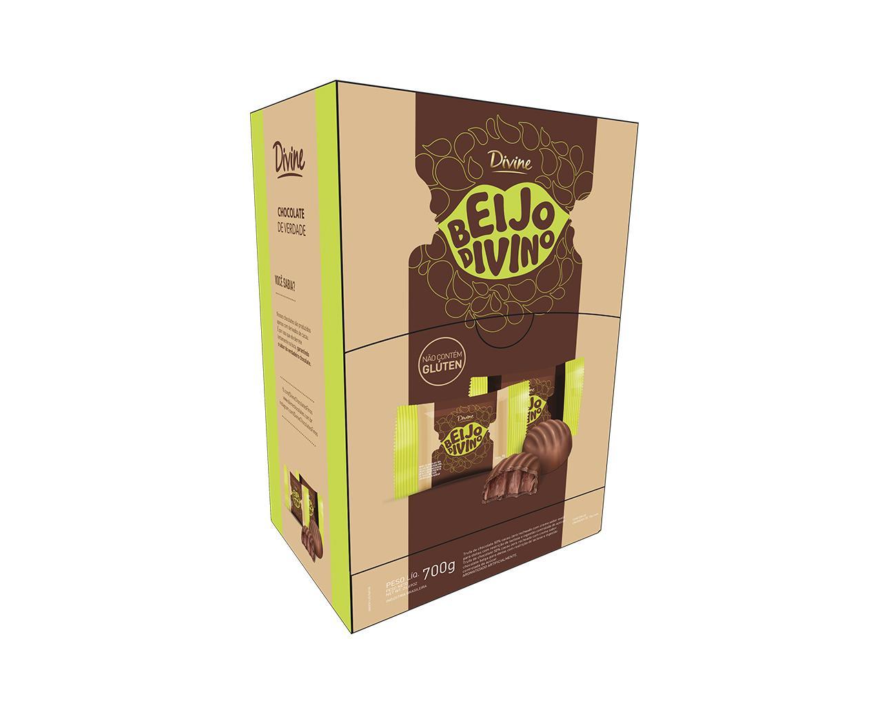 DISPLAY TRUFAS CHOC ZERO MEIO AMARGO 50% CACAU C/RECH CREME DE AVELA E CHOC BELGA 700g - BEIJO DIVINO