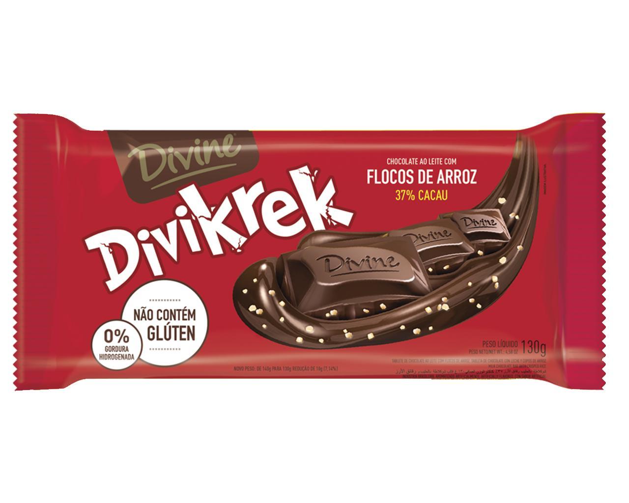 BARRA CHOC AO LEITE 37% CACAU C/ FLOCOS 130g DIVIKREK