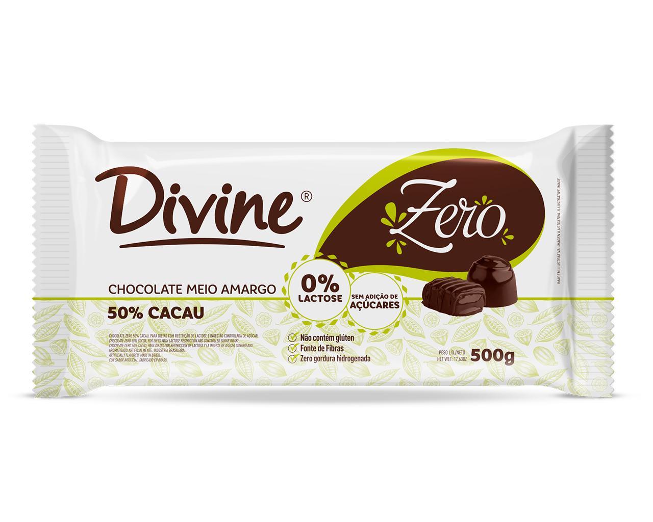 BARRA EMBALADA CHOC ZERO MEIO AMARGO 50% CACAU 500g