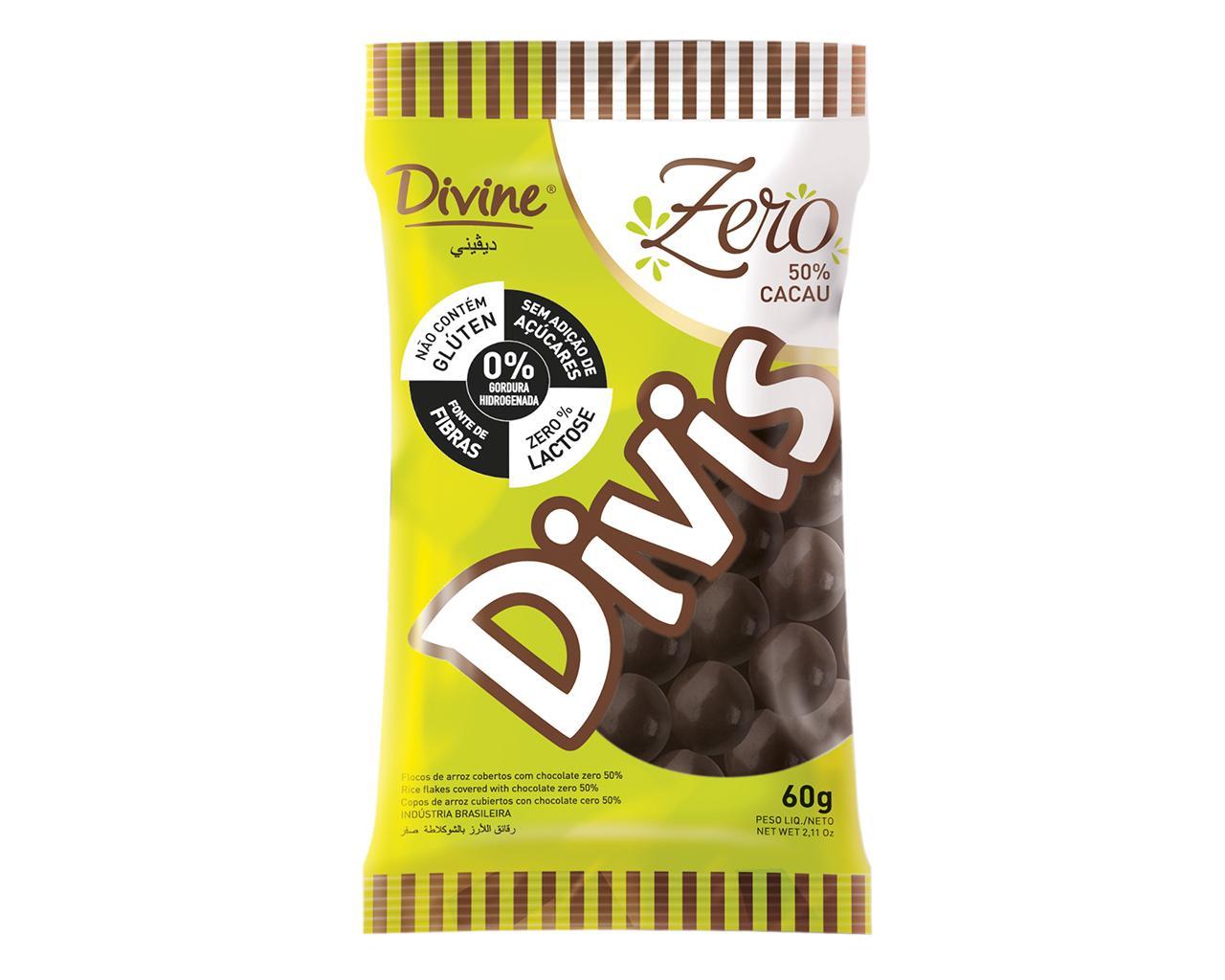DRAGEAS FLOCOS ARROZ C/CHOC ZERO MEIO AMARGO 50% CACAU 60g - DIVIS