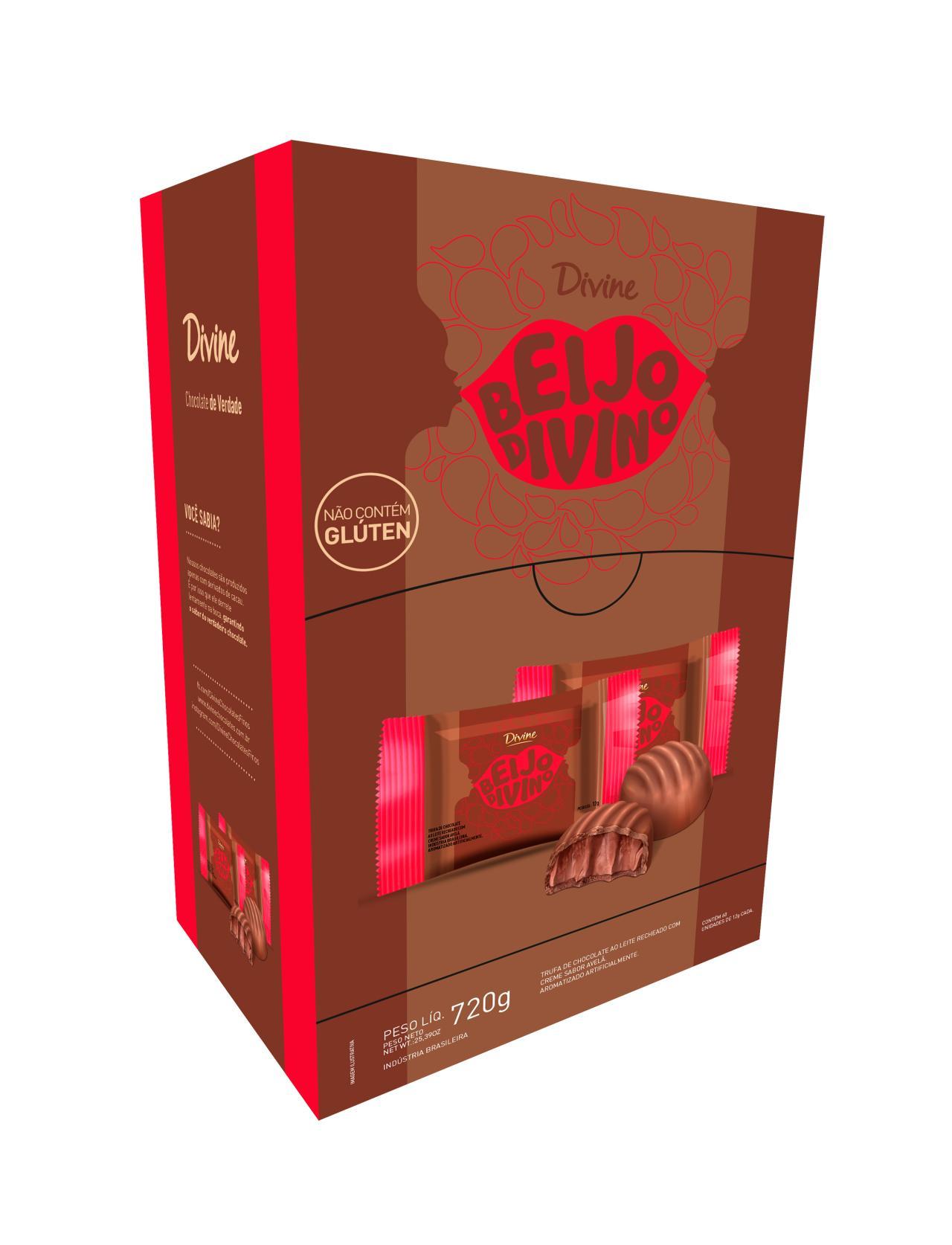 DISPLAY TRUFAS CHOC AO LEITE 37% CACAU C/RECH CREME DE AVELA 720g - BEIJO DIVINO 