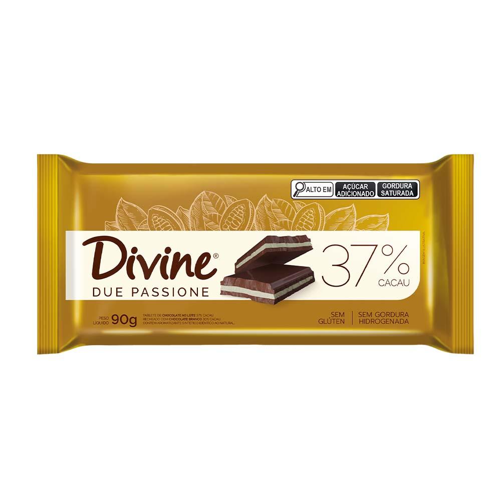 BARRA CHOC AO LEITE 37% CACAU RECHEADO COM CHOCOLATE BRANCO 90G - DUE PASSIONE 