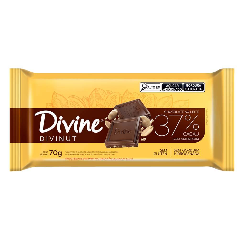 BARRA CHOC AO LEITE 37% CACAU COM AMENDOIM 70G - DIVINUT