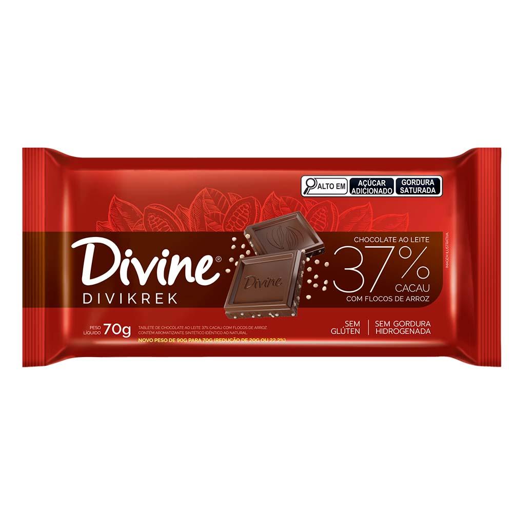 BARRA CHOC AO LEITE 37% CACAU C/ FLOCOS DE ARROZ 70G - DIVIKREK