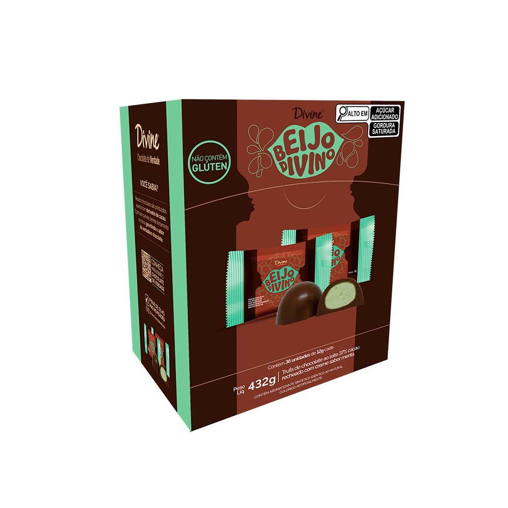 DISPLAY TRUFAS CHOC AO LEITE 37% CACAU C/RECH MENTA 432G - BEIJO DIVINO