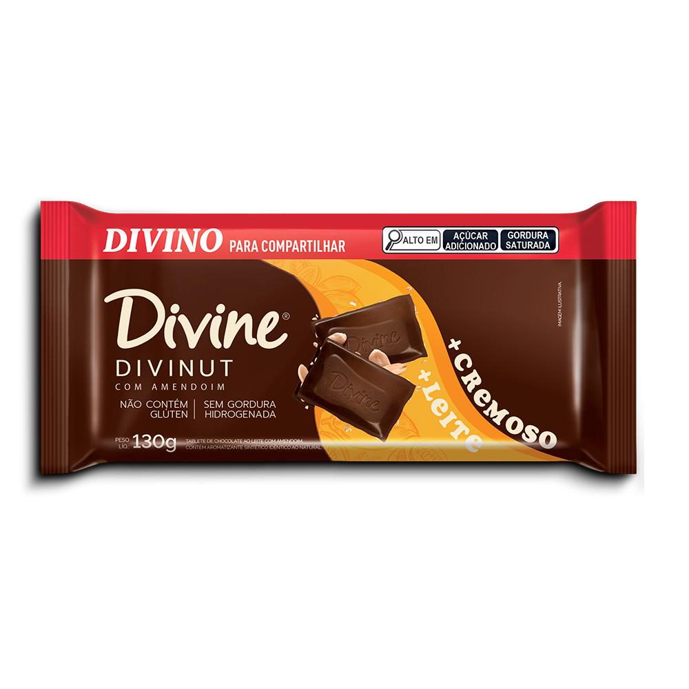 BARRA CHOC AO LEITE MAIS CREMOSO C/ AMENDOIM 130G DIVINUT