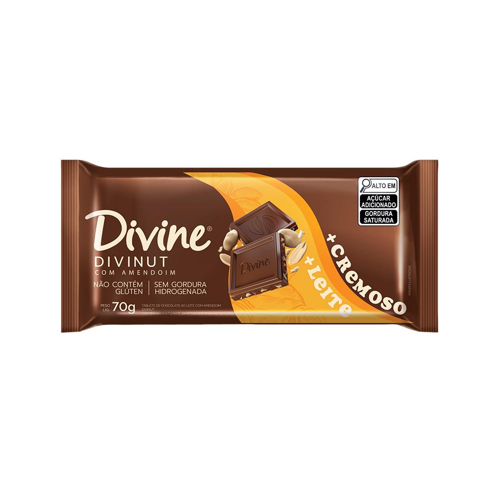 BARRA CHOC AO LEITE MAIS CREMOSO COM AMENDOIM 70G - DIVINUT