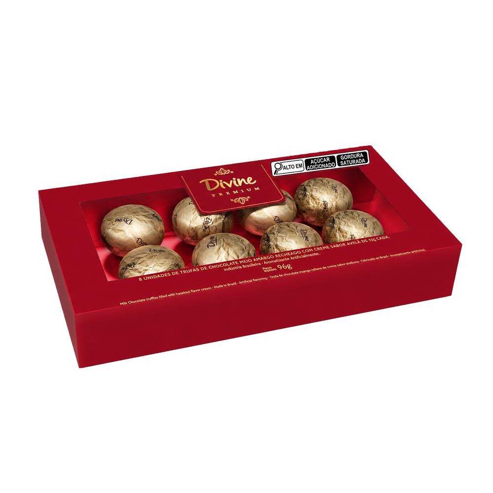 DISPLAY TRUFAS CHOC MEIO AMARGO C/RECH CREME SABOR MORANGO 96G - BEIJO DIVINO PREMIUM 